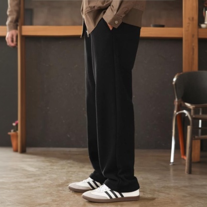 美式復古加絨加厚運動休閒褲男460g重磅保暖打褶直筒衛褲