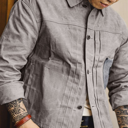 美式復古油蠟夾克vintage純棉獵裝硬挺灰色二代外套男秋