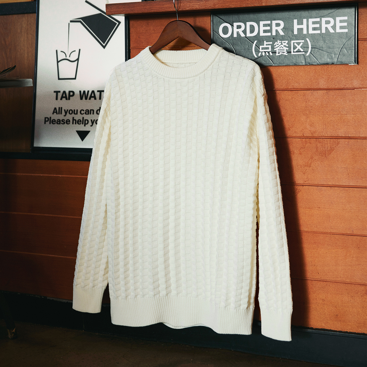 美式復古格子肌理感毛衣男2025冬季新款圓領內搭保暖秋冬針織衫