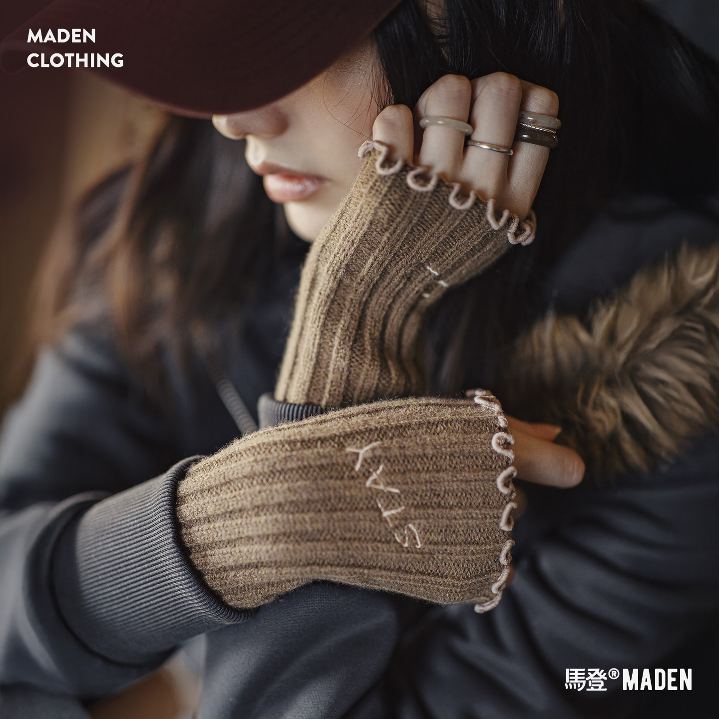 無指毛線手套加厚保暖露趾長款手臂袖套針織假袖子女士秋冬季