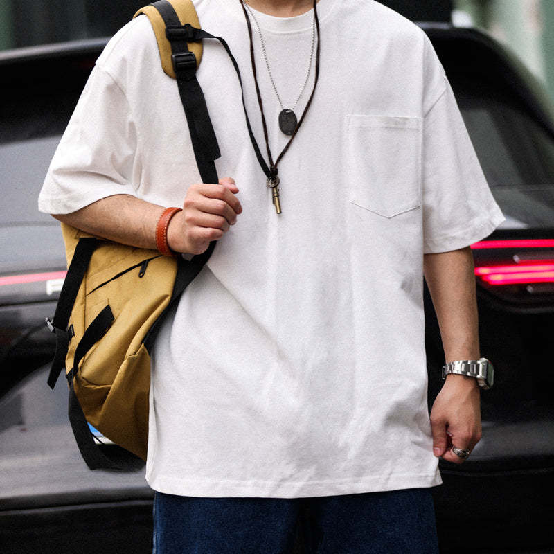 美式重磅280g純棉短袖T恤打底M7工裝口袋復古休閒大碼TEE夏-Retro's Wear