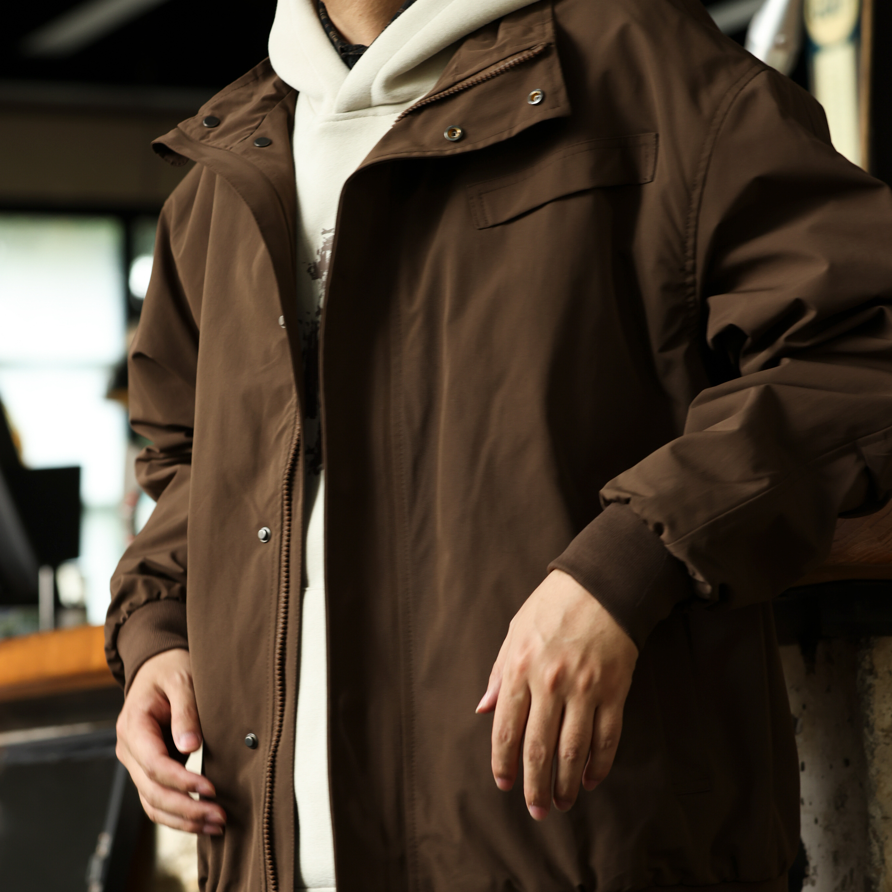 美式復古戶外梭織衝鋒衣男休閒開衫工裝防風夾克外套秋