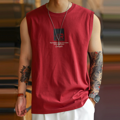 美式休閒安可拉紅色背心男夏日印花凉感運動坎肩無袖T恤