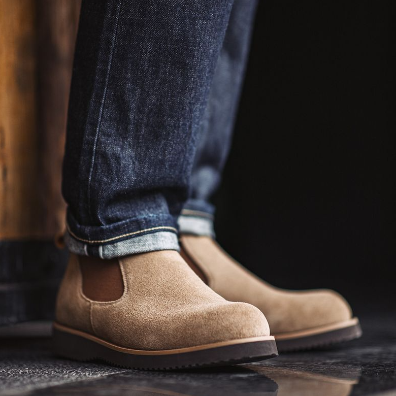 切爾西靴男冬季新款一脚蹬復古工裝靴百搭牛反絨圓頭休閒皮鞋-Retro's Wear