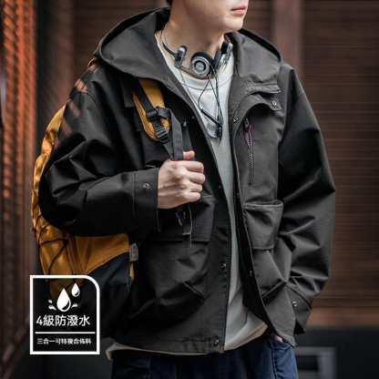 美式休閒多口袋機能連帽夾克戶外寬鬆廓形運動外套男秋季-Retro's Wear