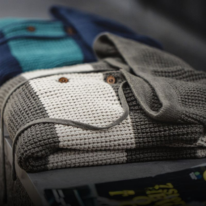 美式休閒撞色條紋連帽針織衫學院風毛衣寬鬆套頭衛衣男秋-Retro's Wear