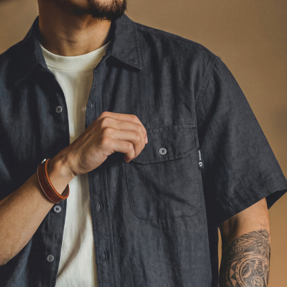 美式工裝短袖襯衫男夏季款寬鬆復古廓形垂感襯衣翻領透氣半袖外套