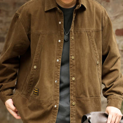 日系復古工裝斜插大口袋襯衫外套男休閒戶外重磅獵裝夾克秋-Retro's Wear