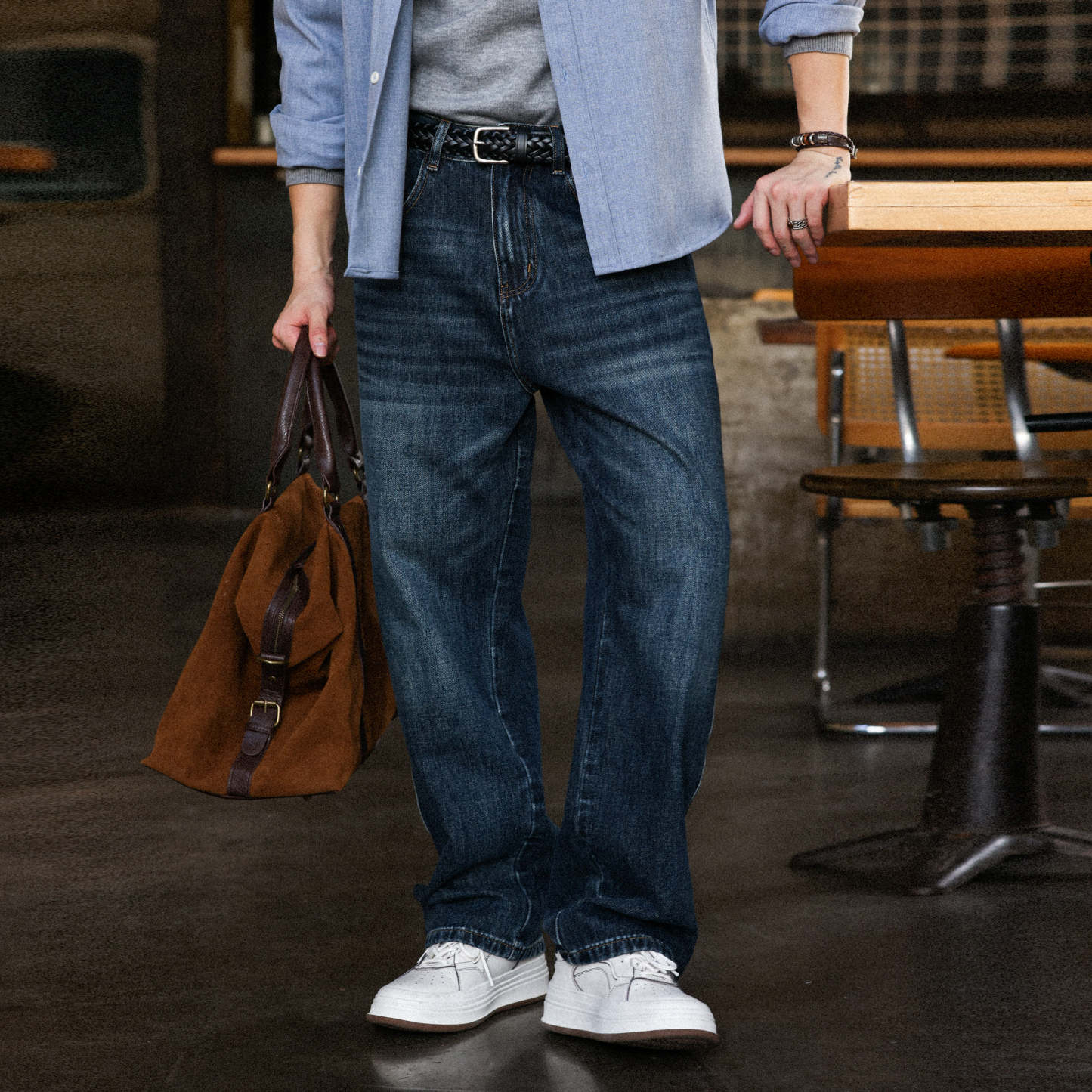 加州西部15oz直面彈重磅牛仔褲男石磨水洗牧場直筒長褲