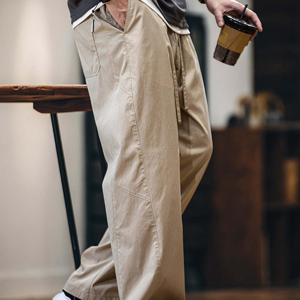 萊賽爾速幹休閒褲男春夏2025新款潮牌美式寬鬆直筒褲子彈力工裝褲