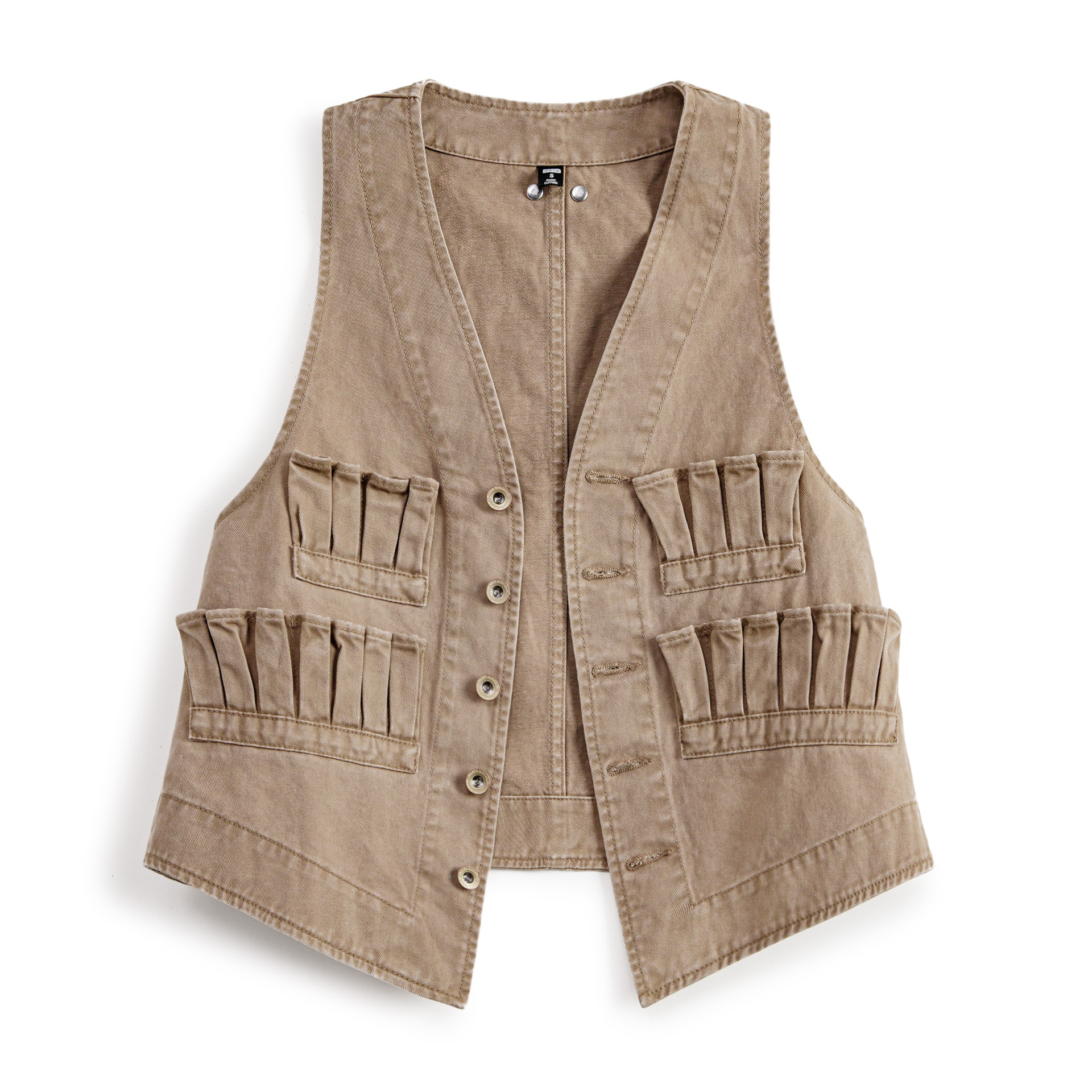 復古多口袋V領無袖工裝外搭套疊穿馬甲夾坎肩心上衣女士秋季