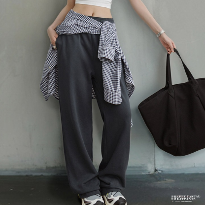 復古垂感休閒衛褲純棉彈力運動褲寬鬆顯瘦闊腿褲慵懶風春秋女-Retro's Wear