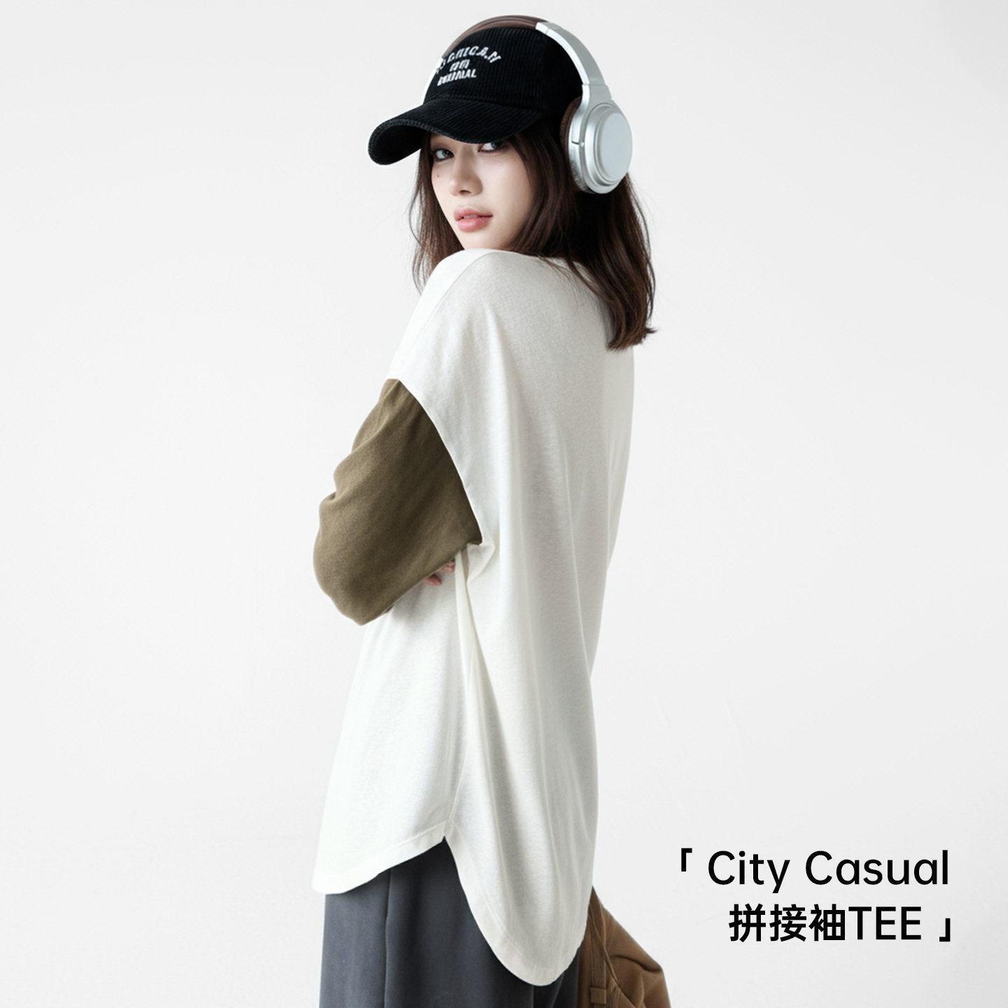 雪花棉圓領寬鬆輕薄撞色拼接內搭長袖T恤衛衣打底衫上衣女春