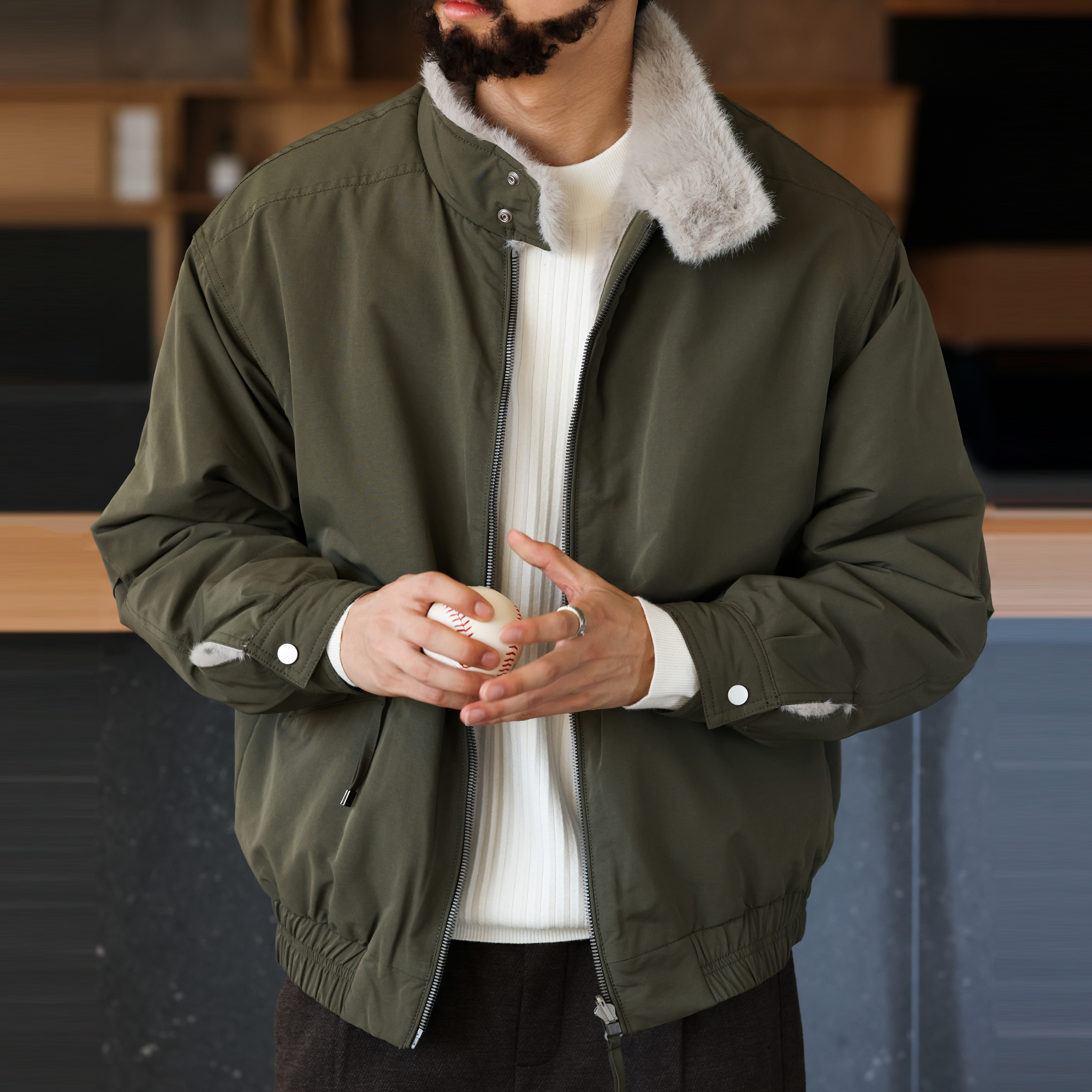 美式休閒復古仿貂毛立領夾克男雙面穿哈靈頓G9棉衣外套