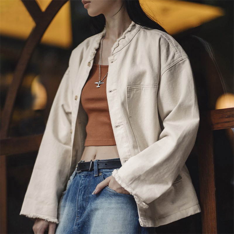 美式棉籽殼牛仔外套休閒寬鬆設計感小眾純棉丹寧夾克秋-Retro's Wear