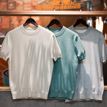 簡約老錢風短袖針織衫男高級感通勤休閒圓領收袖打底T恤
