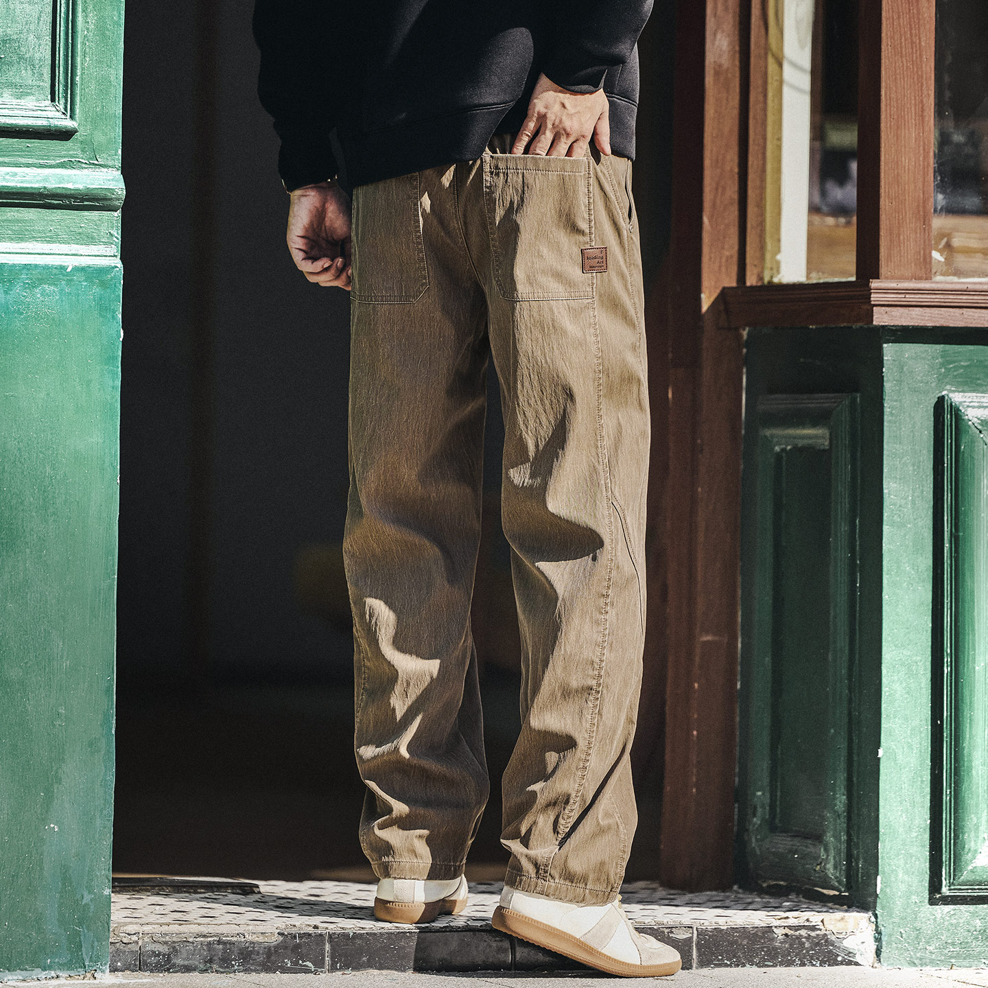 美式復古老錢風休閒褲男士寬鬆直筒秋冬新款舒適感工裝褲子