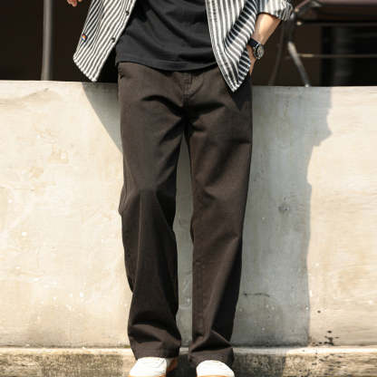 美式休閒墜感直筒休閒褲子男大碼簡約Vintage工裝純棉長褲秋-Retro's Wear