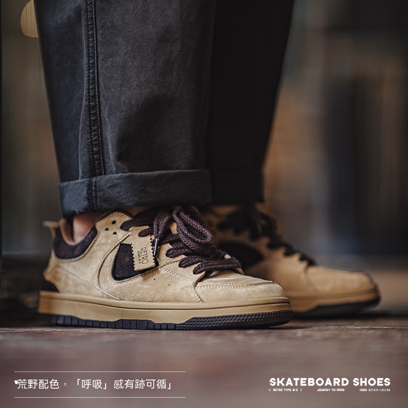 火星之旅滑板鞋男春新款透氣運動休閒鞋厚底復古小眾潮面包鞋-Retro's Wear