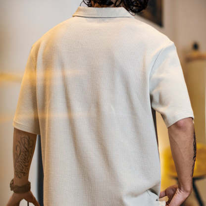 美式復古polo衫男士短袖夏季2025新款寬鬆純色休閒百搭翻領t恤男