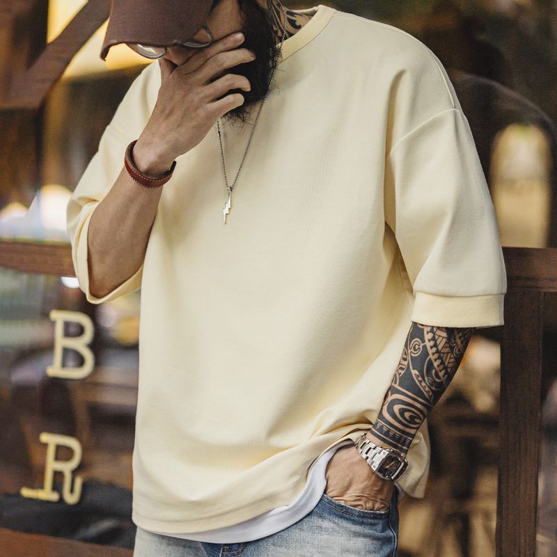 美式休閒寬鬆棉Cityboy短袖日系落肩垂感透氣半袖男春夏