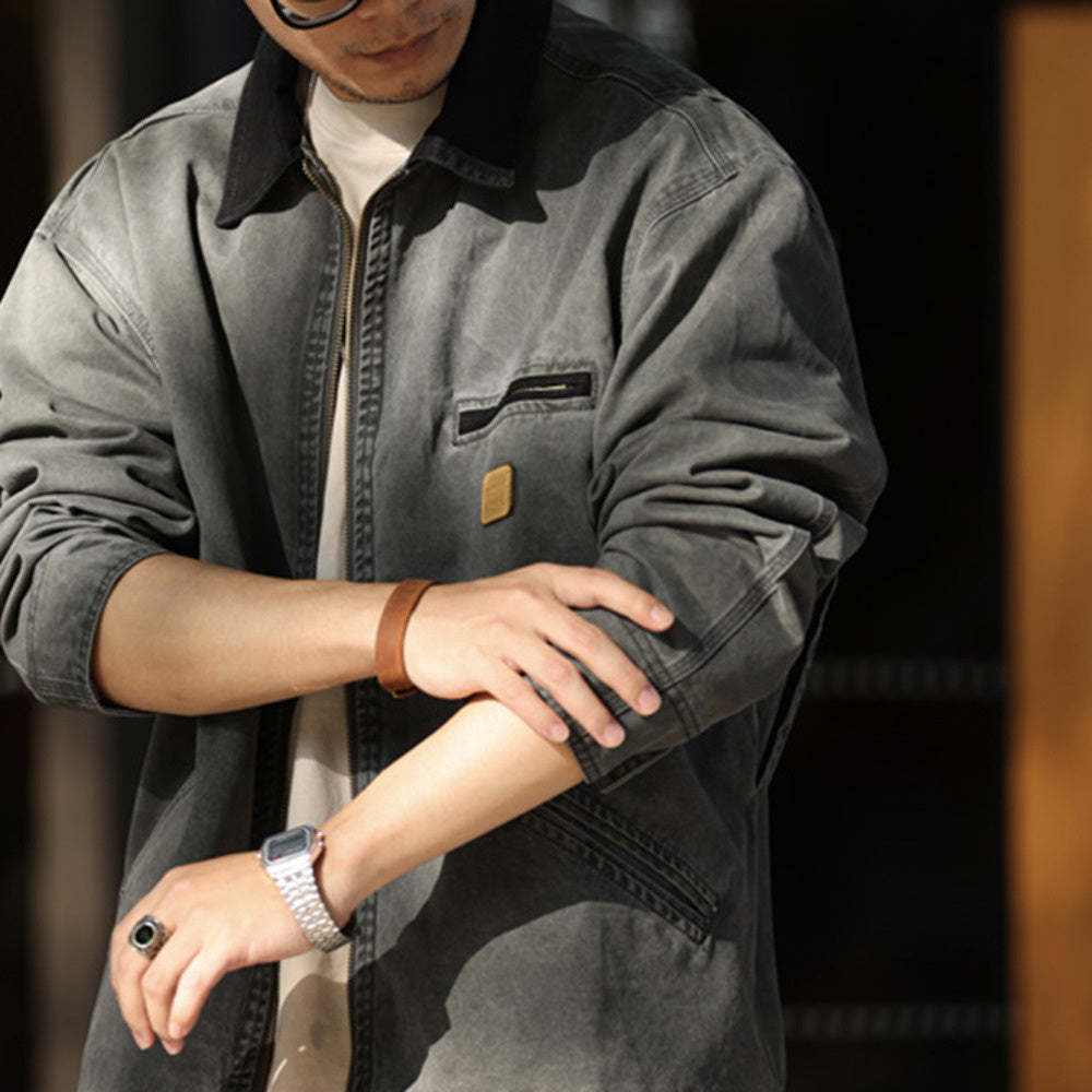 阿美哢嘰工裝夾克男寬鬆復古底特律獵裝外套秋-Retro's Wear