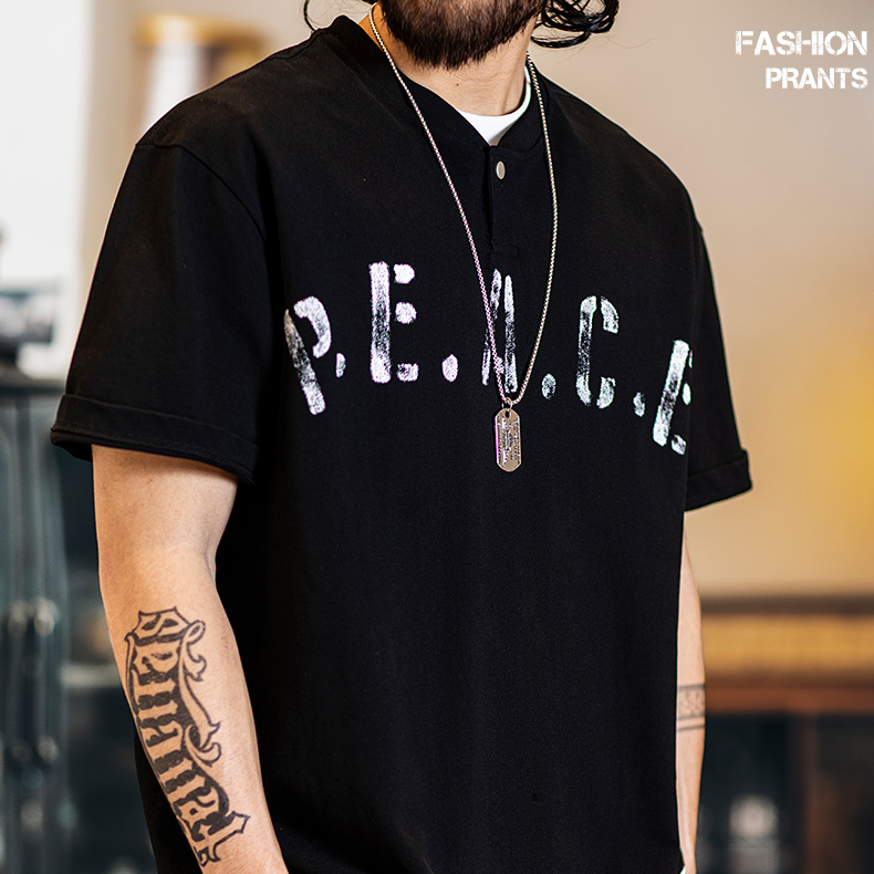 美式休閒印花短袖t恤男2025夏季新款亨利領polo衫微寬鬆純棉半袖