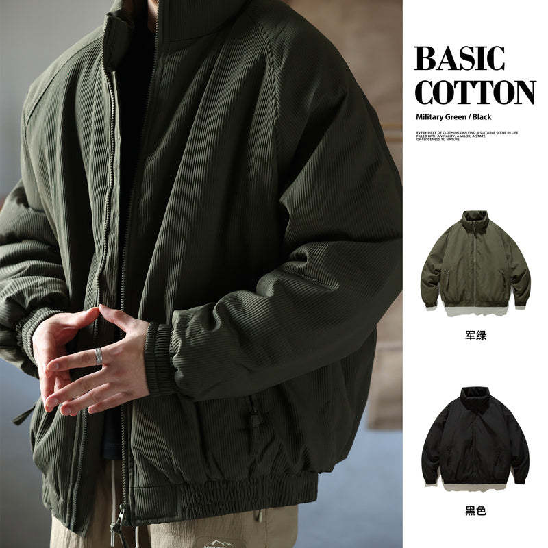 日系復古絨條加厚棉衣男士秋冬款立領設計保暖工裝棉服外套-Retro's Wear