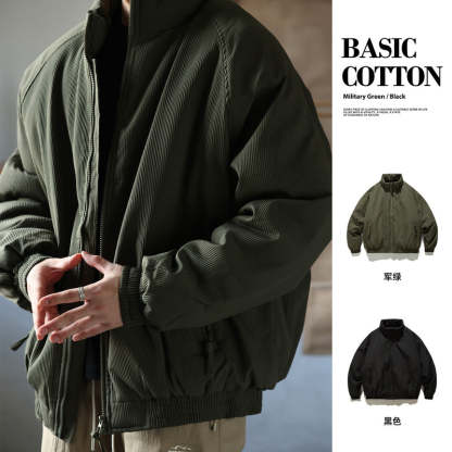 日系復古絨條加厚棉衣男士秋冬款立領設計保暖工裝棉服外套-Retro's Wear