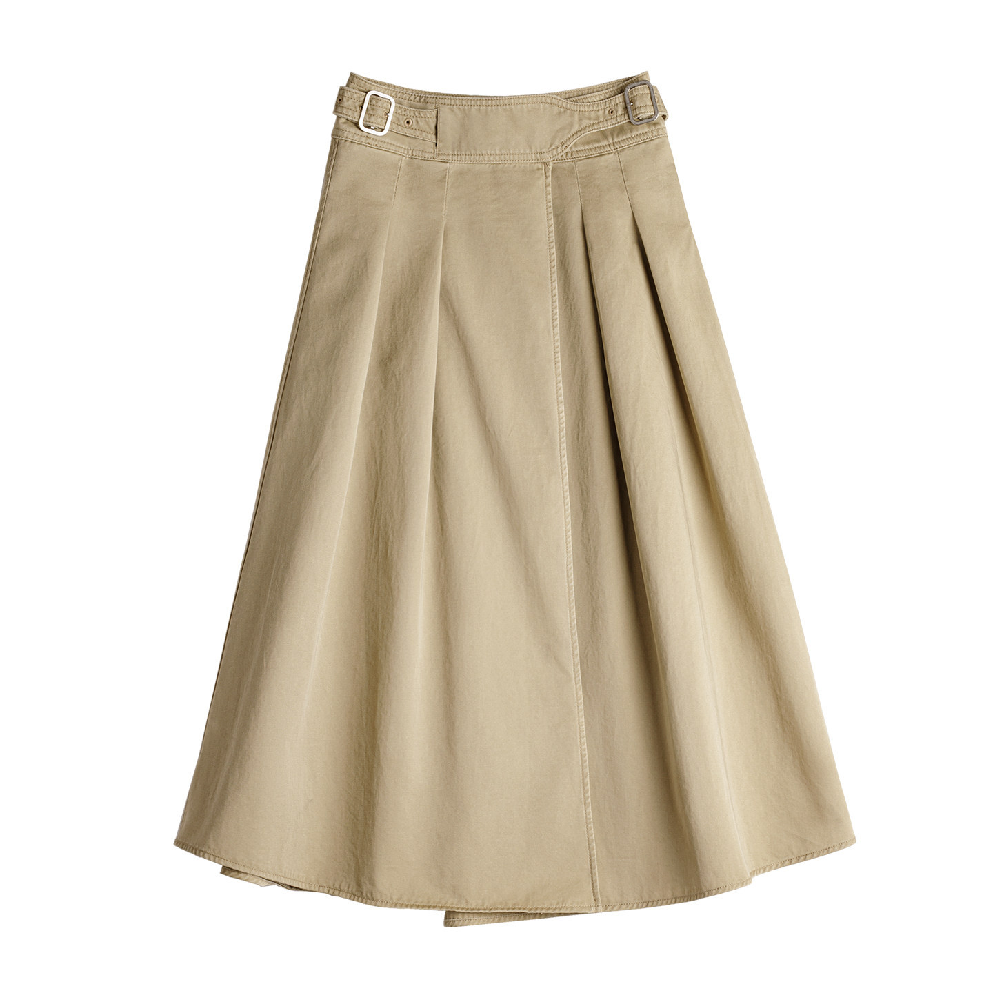 復古卡其色廓爾格全棉百褶高腰A字大擺工裝傘裙子半身裙女