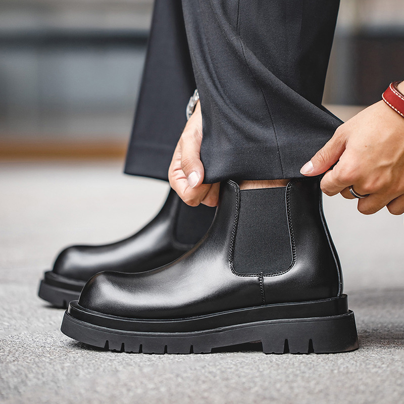 馬登男鞋 英倫風厚底馬丁靴中幫切爾西靴煙筒短靴復古靴子-Retro's Wear