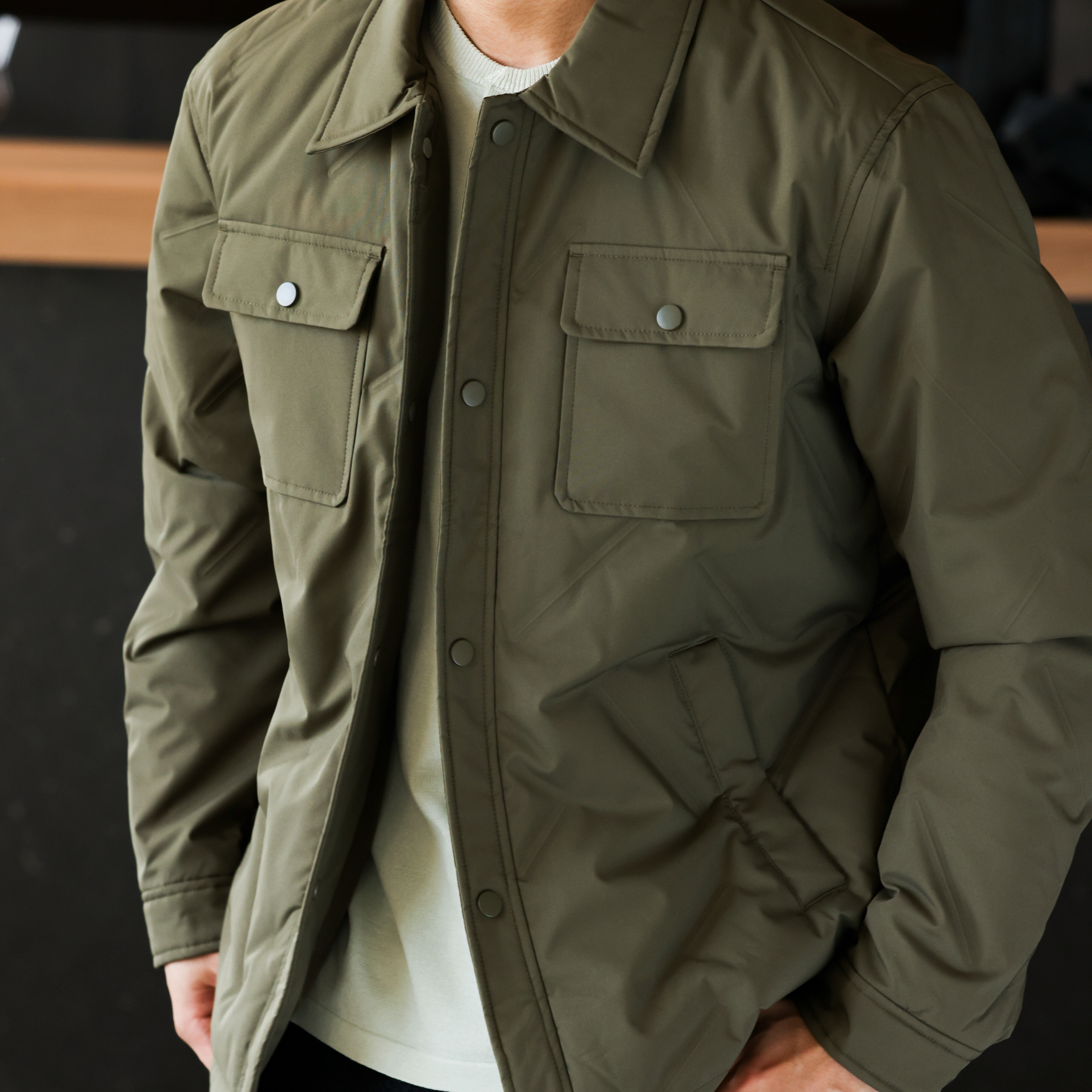 美式休閒輕薄款襯衫領羽絨服男90白鴨絨保暖工裝夾克外套