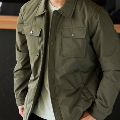 美式休閒輕薄款襯衫領羽絨服男90白鴨絨保暖工裝夾克外套