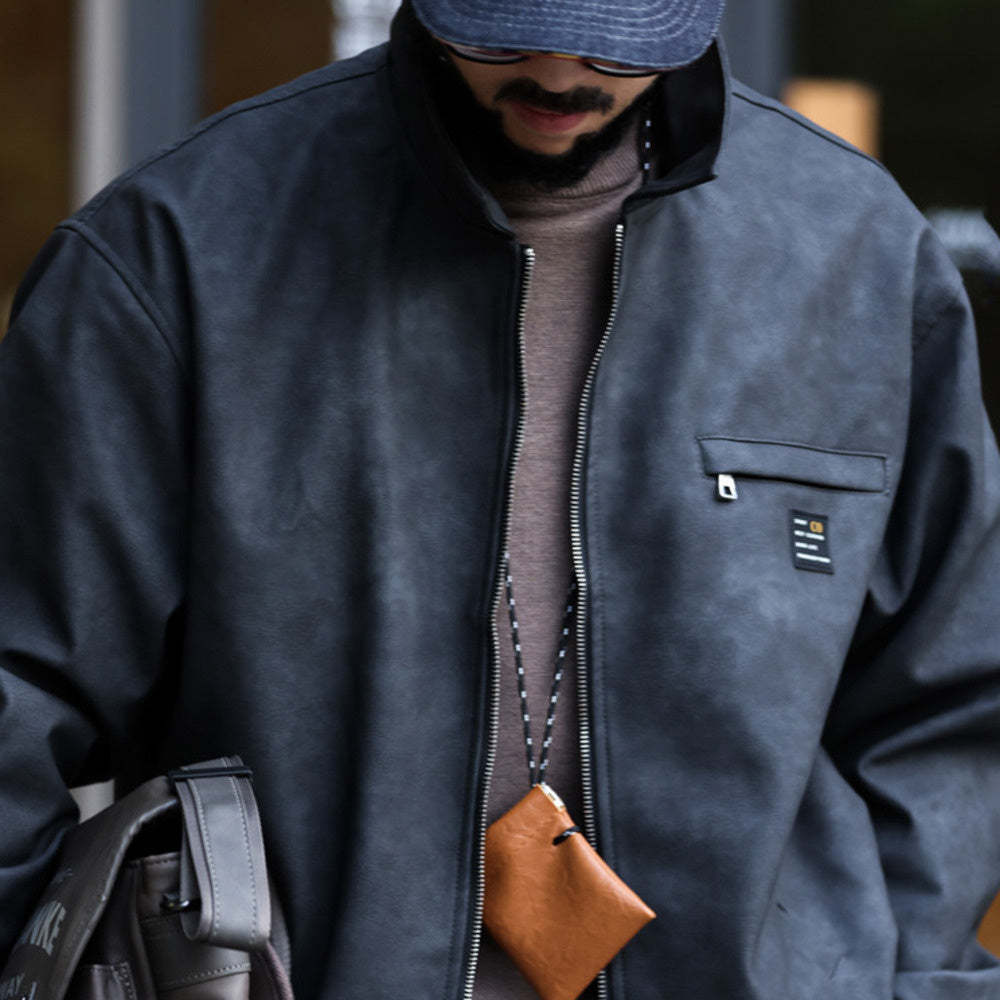 美式復古PU皮夾克男cleanfit寬鬆質感工裝底特律獵裝皮衣外套-Retro's Wear