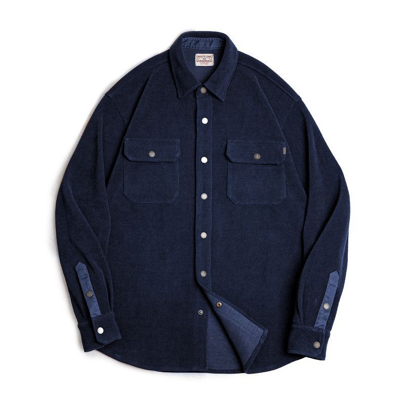 美式復古重磅針織條絨襯衫夾克仿燈芯絨翻領外套男秋冬季-Retro's Wear