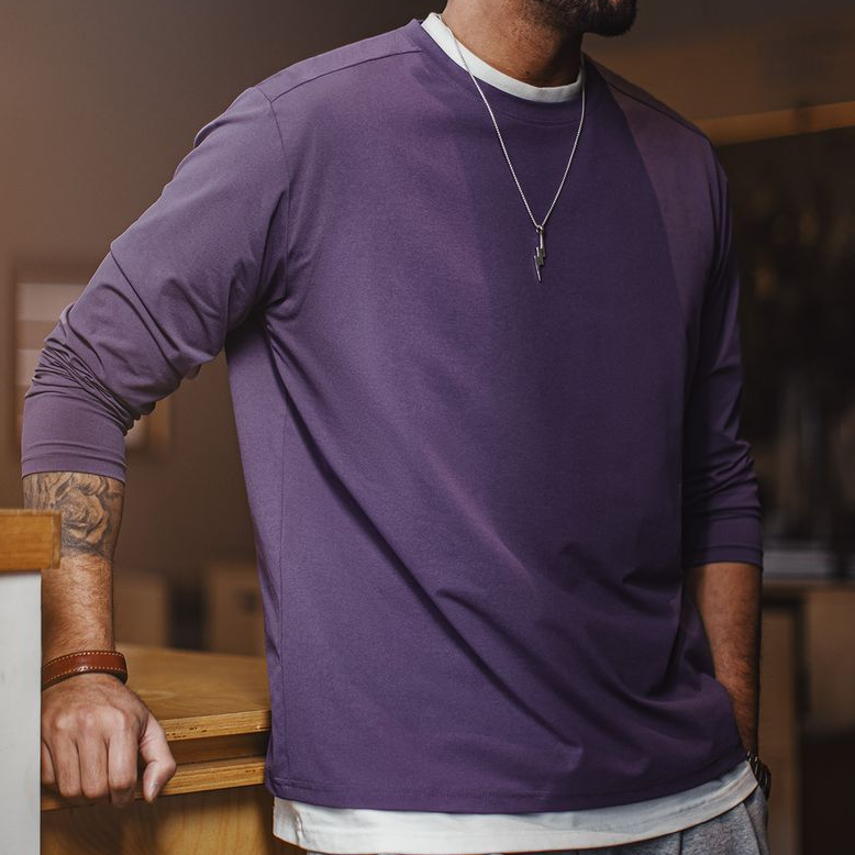 美式休閒7A抑菌速幹長袖T恤凉感透氣上衣圓領打底衫男春