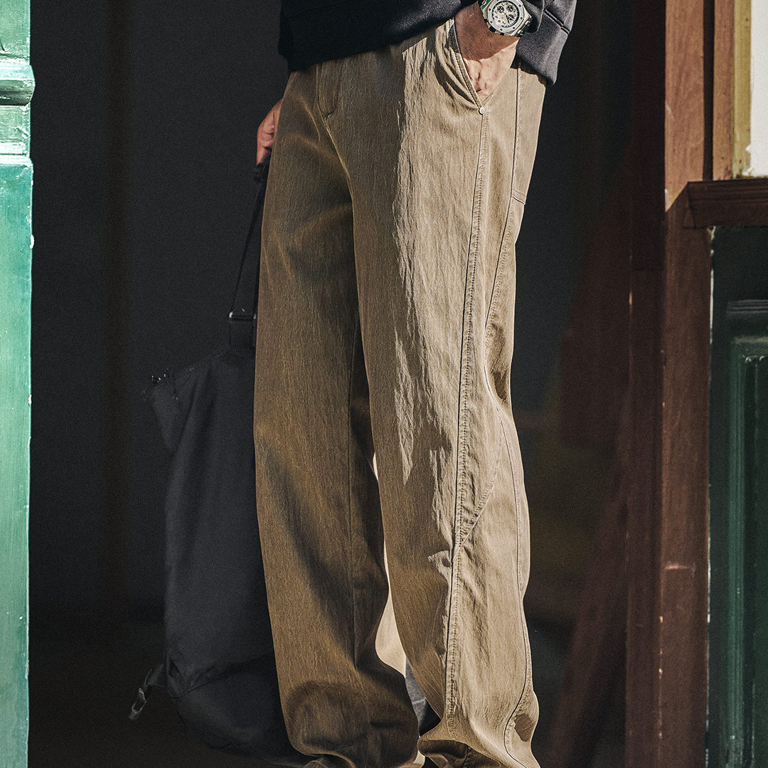 美式復古老錢風休閒褲男士寬鬆直筒秋冬新款舒適感工裝褲子