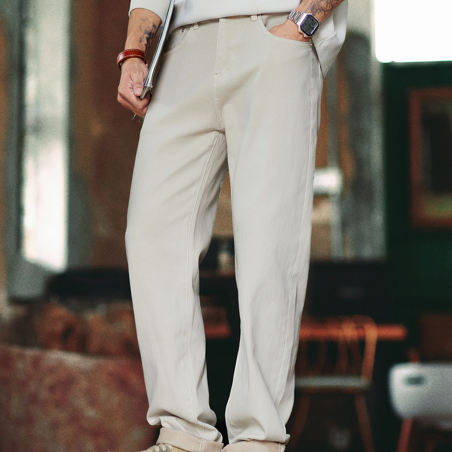 春秋美式復古白色牛仔褲男2025秋季新款cleanfit微寬鬆直筒休閒褲