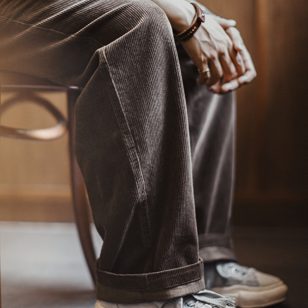 美式復古燈芯絨休閒褲咖色加厚直筒垂感闊腿長褲子男秋冬