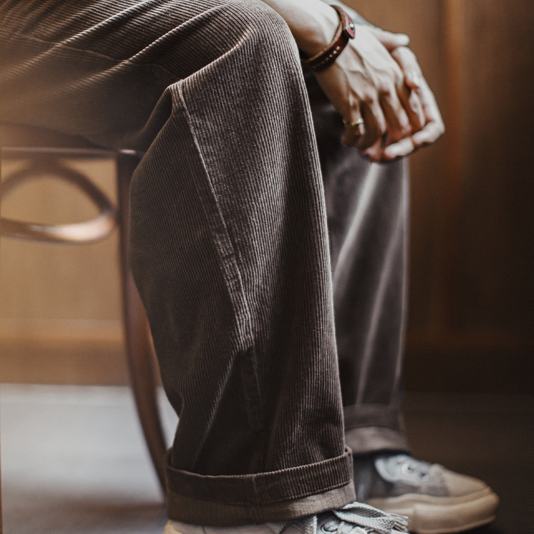 美式復古燈芯絨休閒褲咖色加厚直筒垂感闊腿長褲子男秋冬