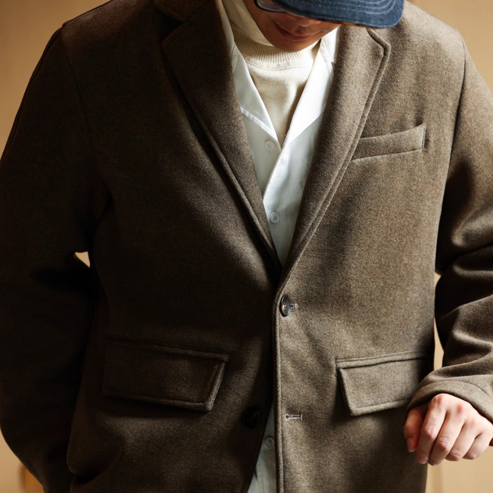 法式720g重磅羊毛混紡休閒西服男平駁領毛呢西裝外套冬