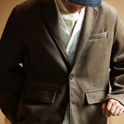 法式720g重磅羊毛混紡休閒西服男平駁領毛呢西裝外套冬