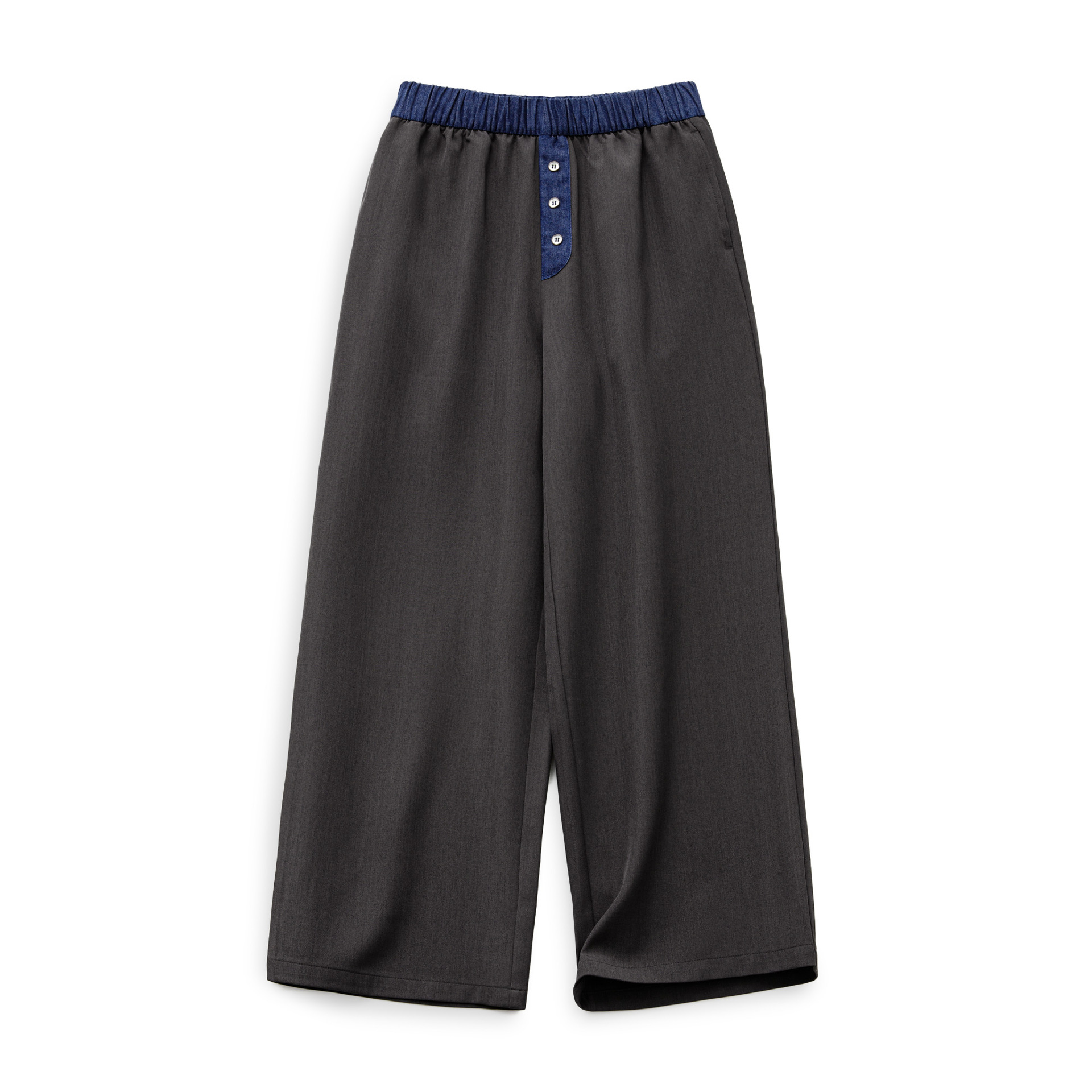 黑色窄版撞色寬鬆緊腰頭拼接直筒褲垂感休閒長褲小個子女士夏