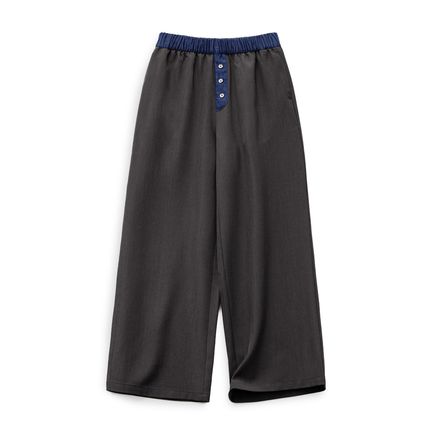 黑色窄版撞色寬鬆緊腰頭拼接直筒褲垂感休閒長褲小個子女士夏