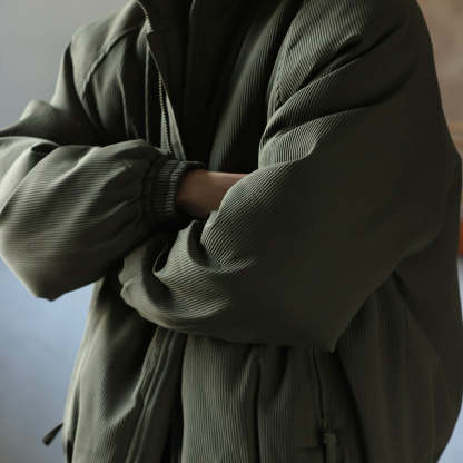 日系復古絨條加厚棉衣男士秋冬款立領設計保暖工裝棉服外套-Retro's Wear