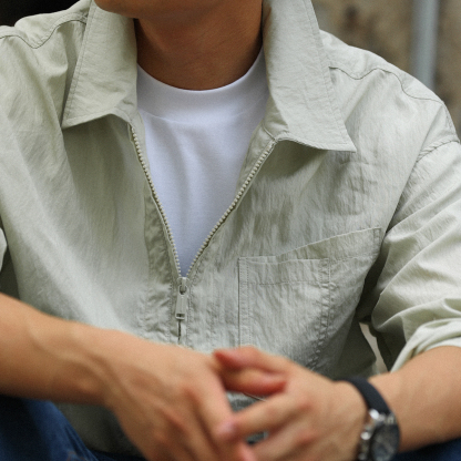 110g原紗萊賽爾薄款夾克男美式休閒拉鍊翻領外搭外套秋