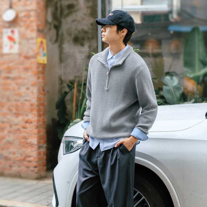 MRA立領半拉鍊POLO針織衫毛衣落肩袖半高領套頭開領衛衣秋冬