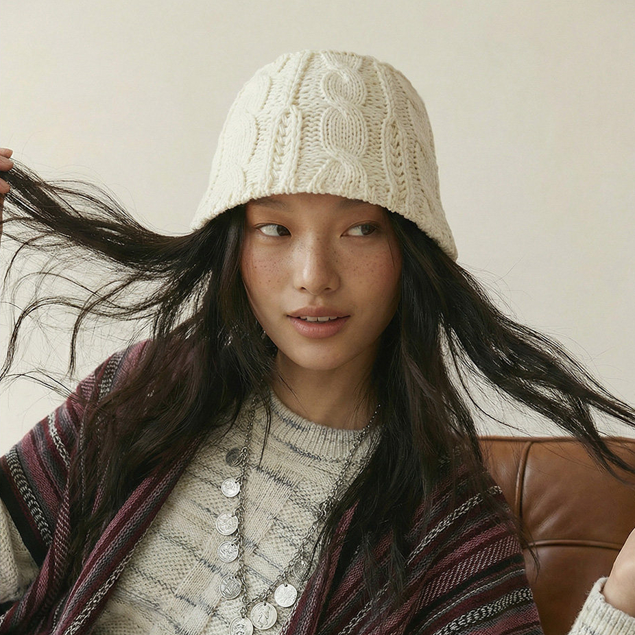 白色針織鏤空編織毛線漁夫帽大頭圍圓頂水桶立體盆帽子女士春
