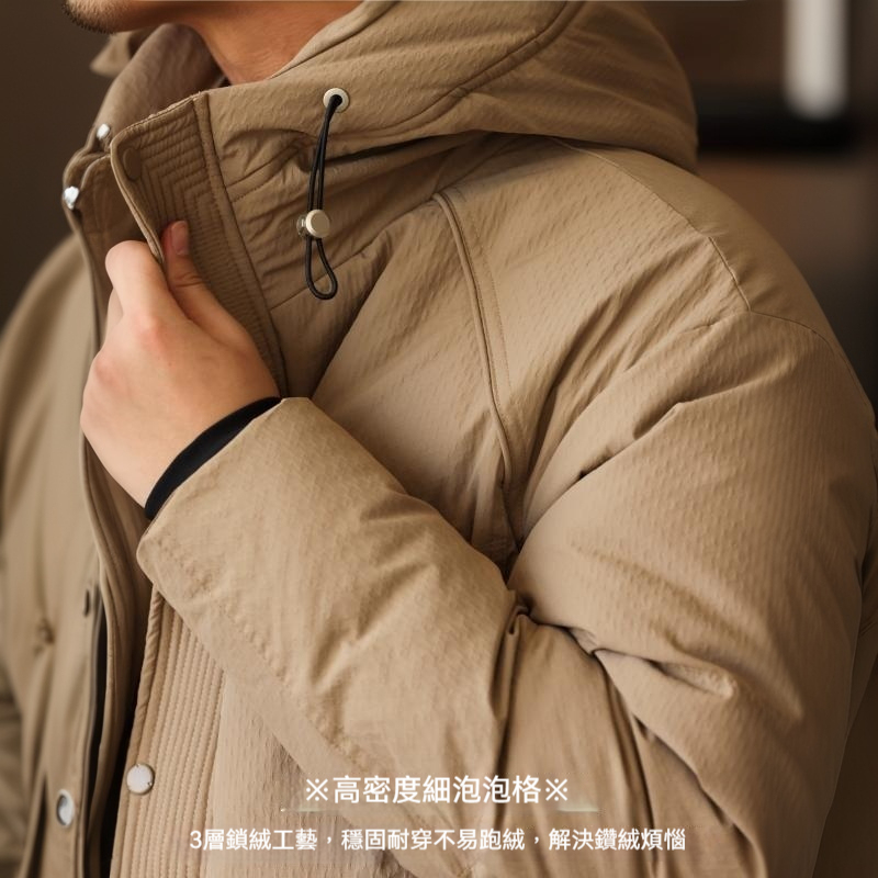 冬季泡泡肌理連帽羽絨服男美式復古90白鴨絨麵包服外套