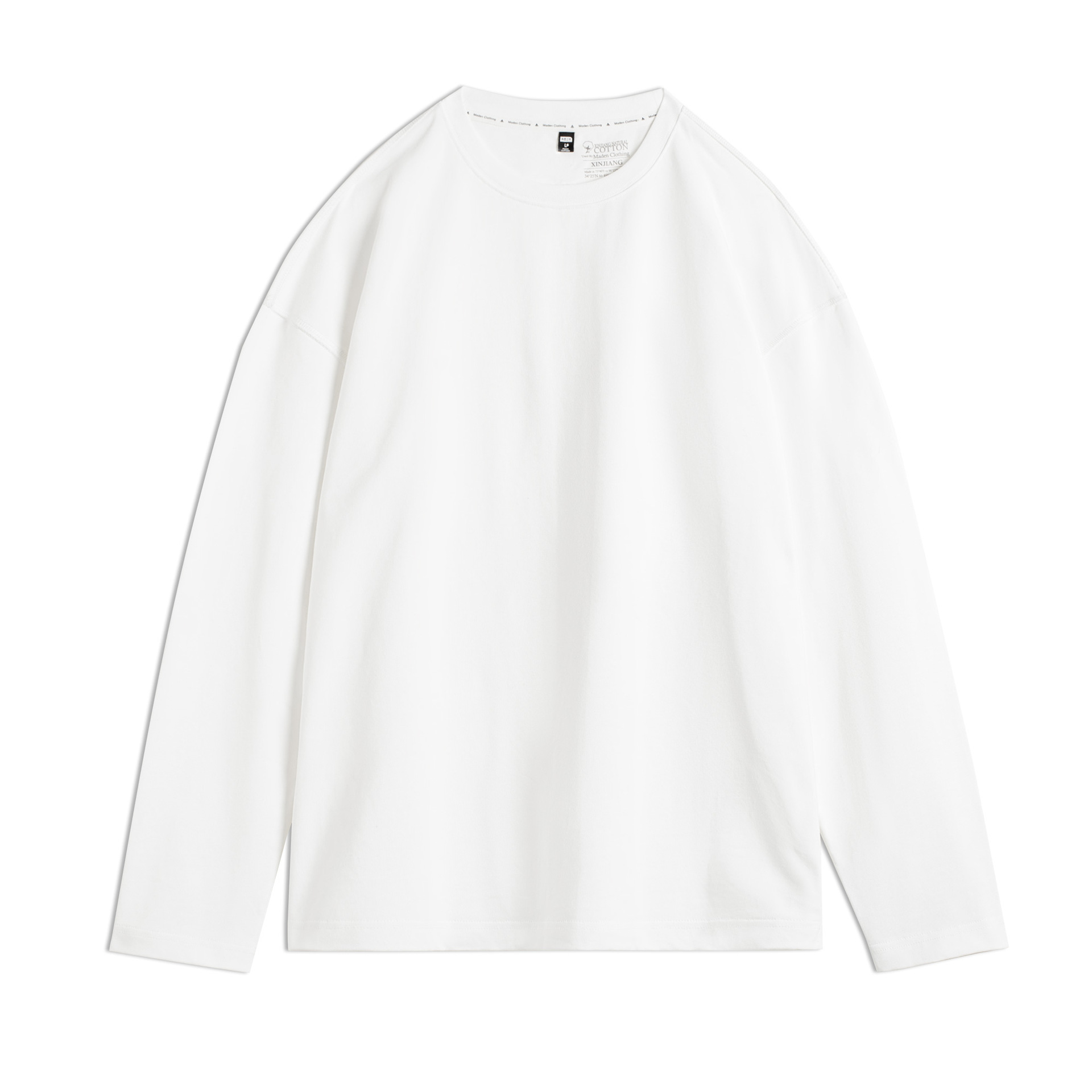新疆純棉長袖T恤純色內搭打底白色重磅高克重體恤男秋季